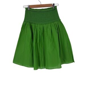 Y2K J Crew Green Dropped Waist Pleated Cotton Mini Skirt Womens XS Preppy Twee